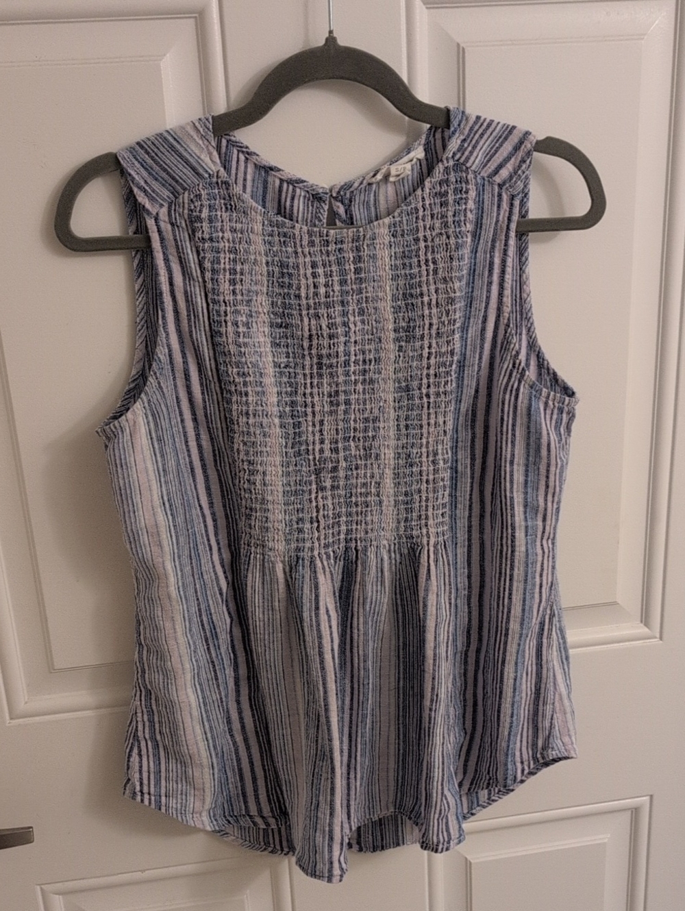 beachlunchlounge Blue and White Striped Smocked Tank
